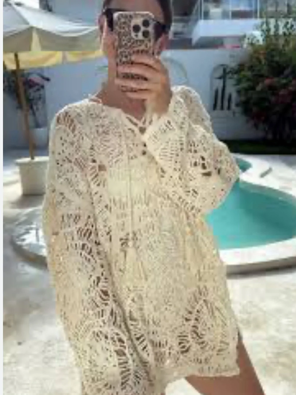 Zara Open-Knit Tassel Dress in Ecru features a distinct crochet pattern